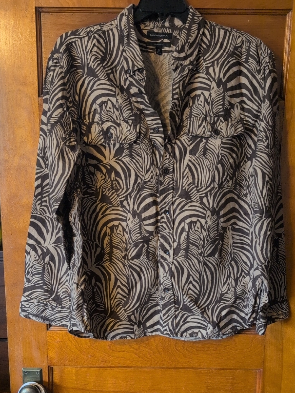 Banana Republic Zebra-Pattern Button-Up Shirt - Black & Cream
